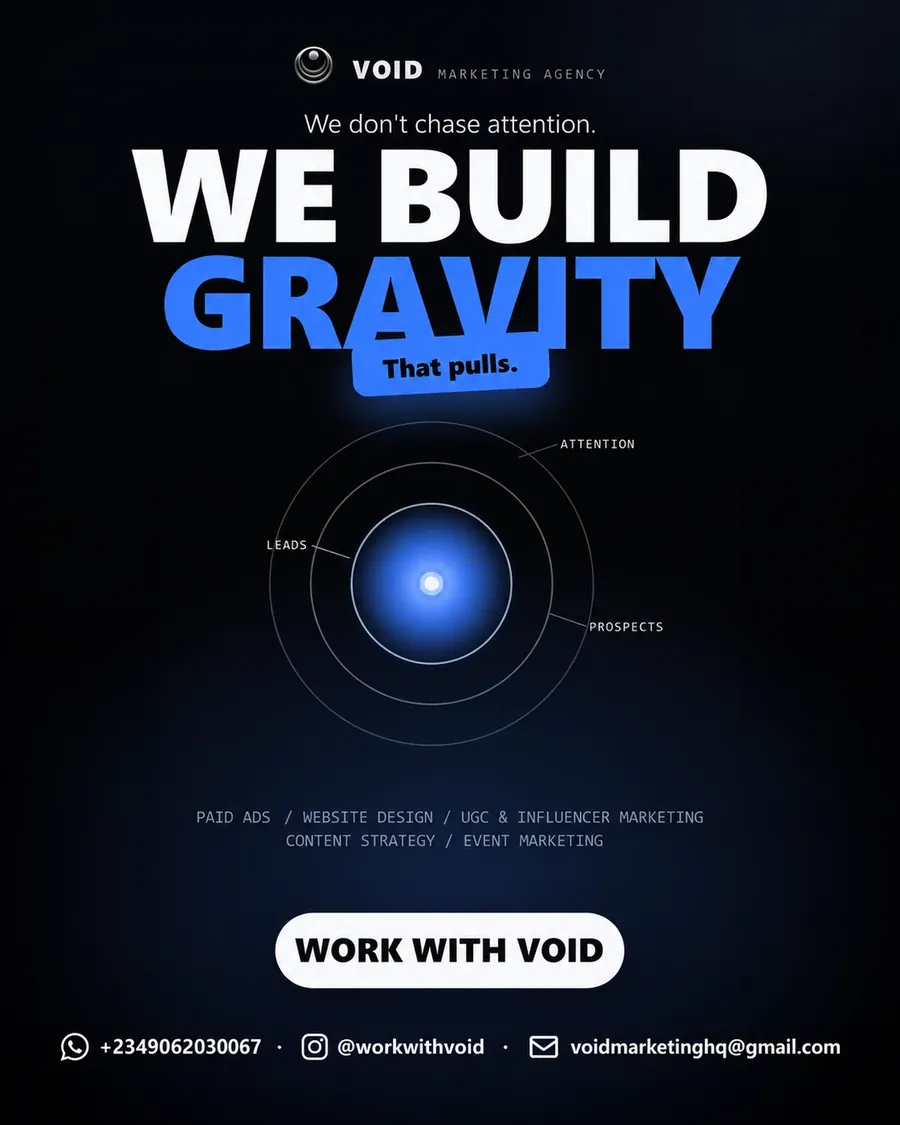VOID launch poster: “We build gravity that pulls” with an orbit diagram